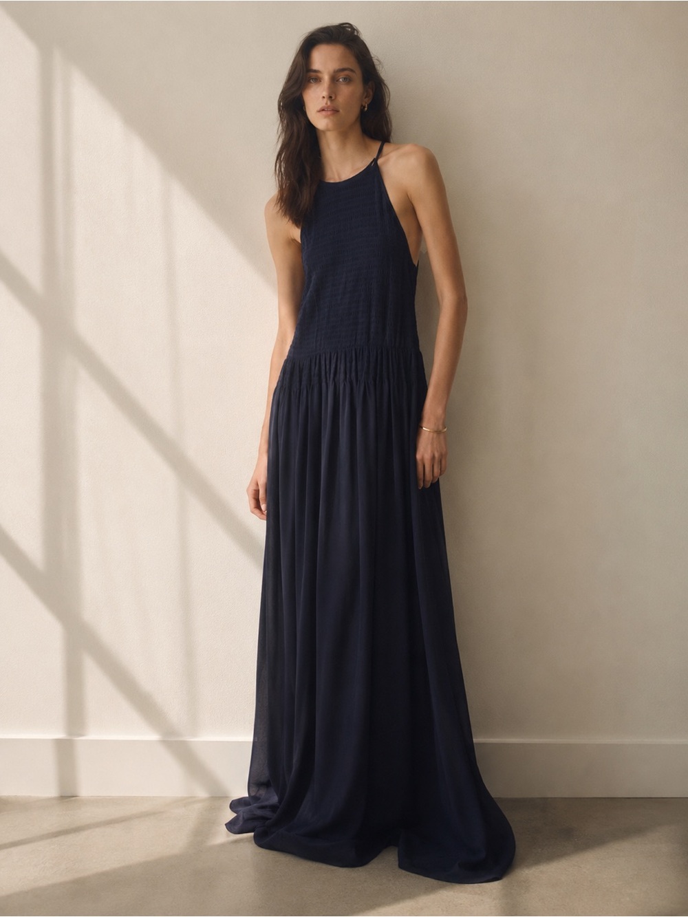 French Connection Navy Halter Maxi Dress Open Back